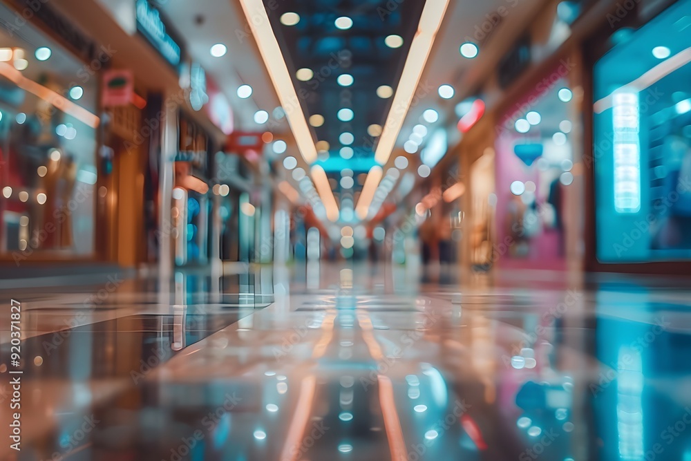 A Vibrant Shopping Mall Aisle with Reflections and Colorful Displays A Vibrant Shopping Mall Aisle with Reflections and Colorful Displays