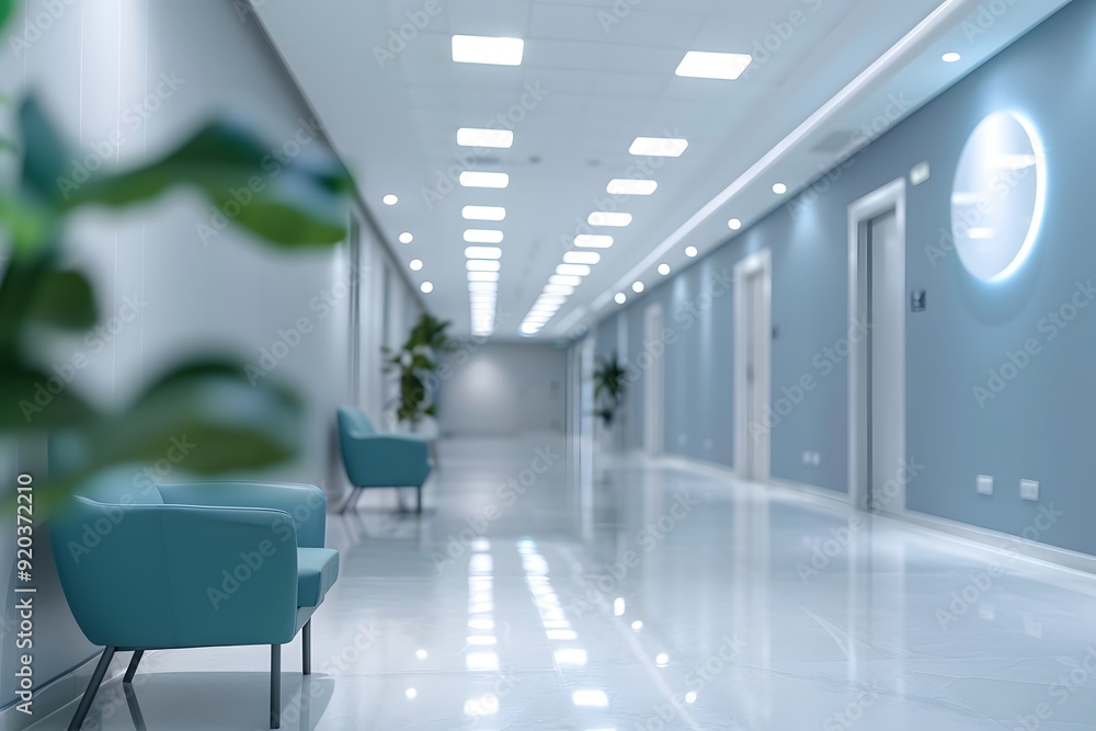 Modern and Serene Hospital Corridor with Stylish Seating and Soft Lighting Modern and Serene Hospital Corridor with Stylish Seating and Soft Lighting