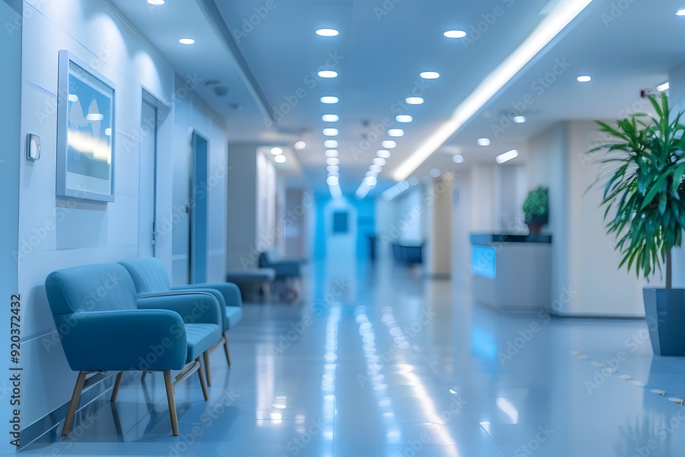 Modern Hospital Corridor with Stylish Seating and Ambient Lighting Modern Hospital Corridor with Stylish Seating and Ambient Lighting