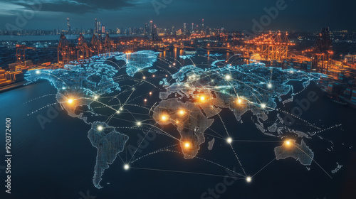 Logistics network map showcasing global supply chain routes