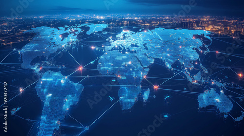 Logistics network map showcasing global supply chain routes