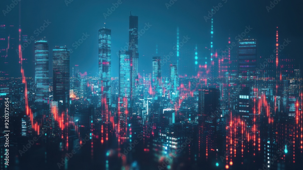 Fototapeta premium Cyberpunk Cityscape with Neon Lights