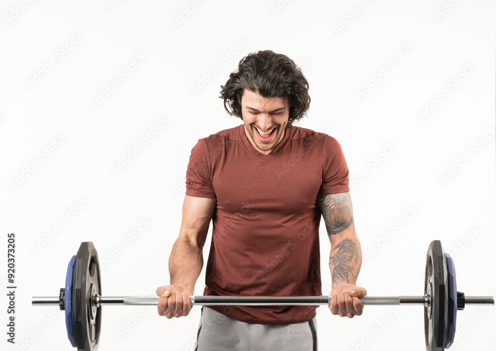 Man smiles while doing curls Man smiles while doing curls
