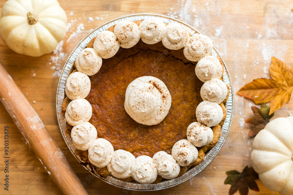 Handmade rustic pumpkin pie with whipped cream Handmade rustic pumpkin pie with whipped cream