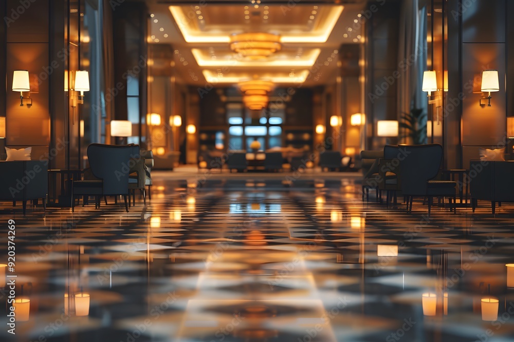 Elegant Hotel Lobby with Luxurious Lighting and Stylish Seating Elegant Hotel Lobby with Luxurious Lighting and Stylish Seating