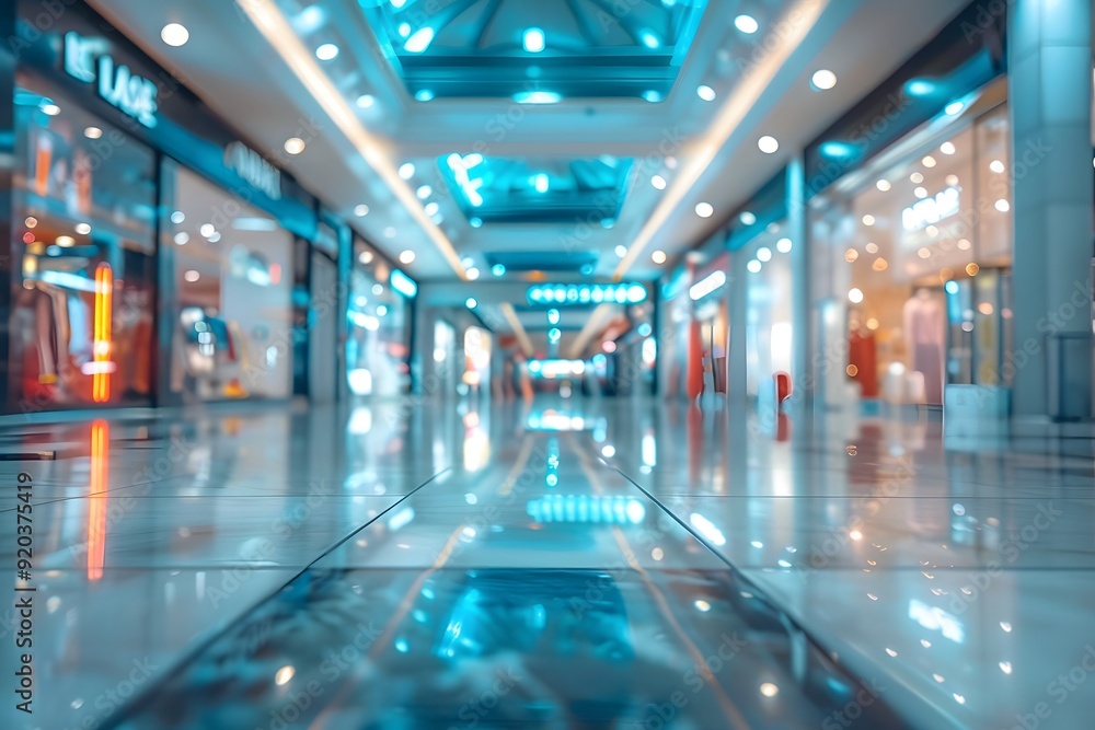 Modern Shopping Mall Interior with Vibrant Lighting and Reflections Modern Shopping Mall Interior with Vibrant Lighting and Reflections