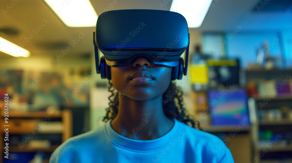 Student wearing VR headset for an immersive learning experience Student wearing VR headset for an immersive learning experience