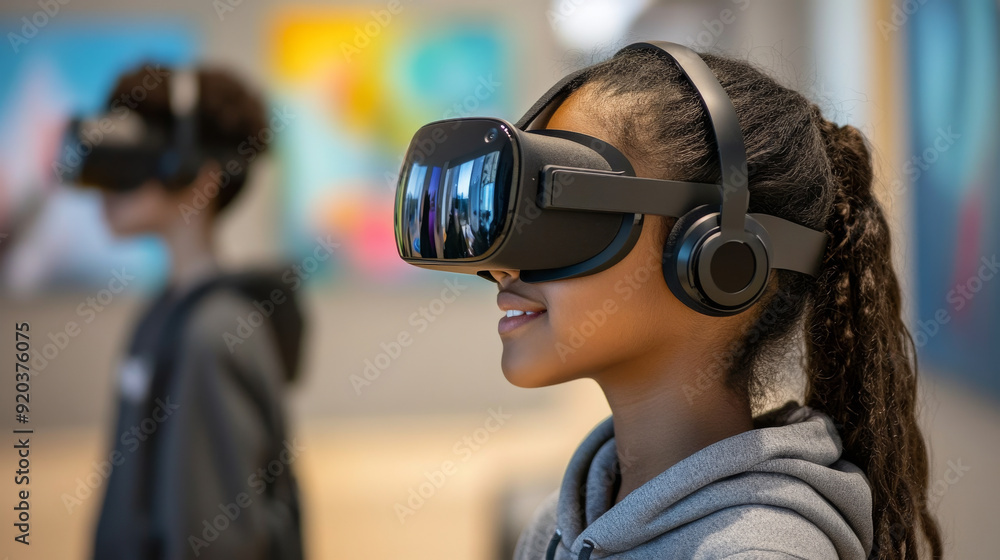 Student wearing VR headset for an immersive learning experience Student wearing VR headset for an immersive learning experience