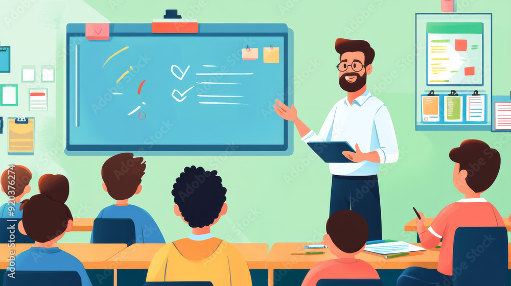 Teacher explaining a concept to students in a classroom Teacher explaining a concept to students in a classroom