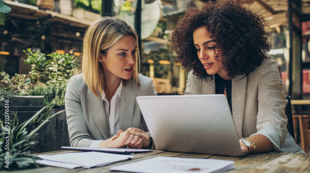 Fototapeta premium Two businesswomen discussing a partnership agreement