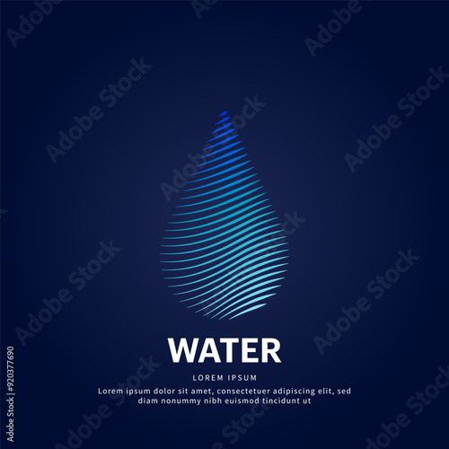 Abstract logo water drop Illustration in a linear style. simple line art water drop Vector logotype illustration on dark background. EPS 10