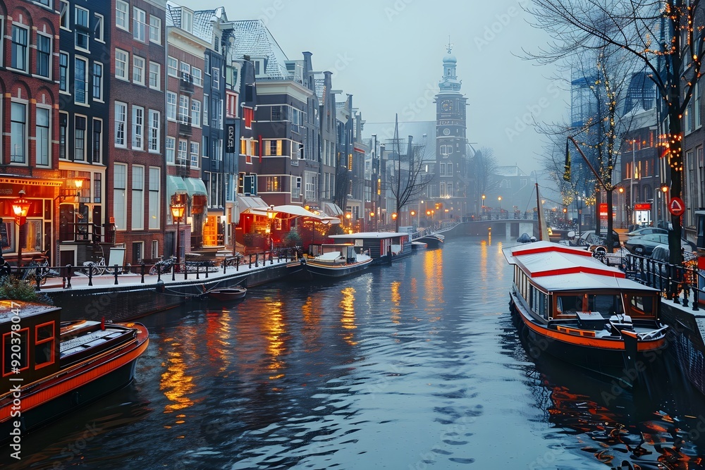 Obraz premium Enchanting Winter Scene in Amsterdam's Canals