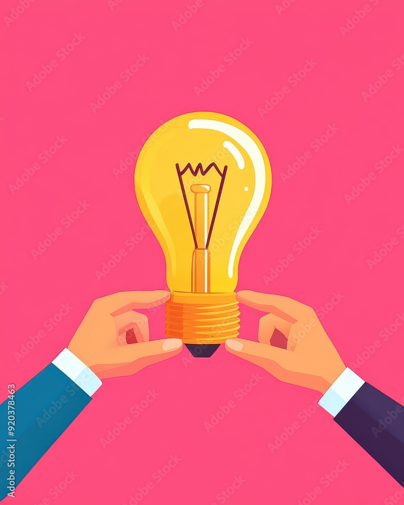 Two hands holding a light bulb symbolizing bright ideas and creativity against a vibrant pink background. Two hands holding a light bulb symbolizing bright ideas and creativity against a vibrant pink background.