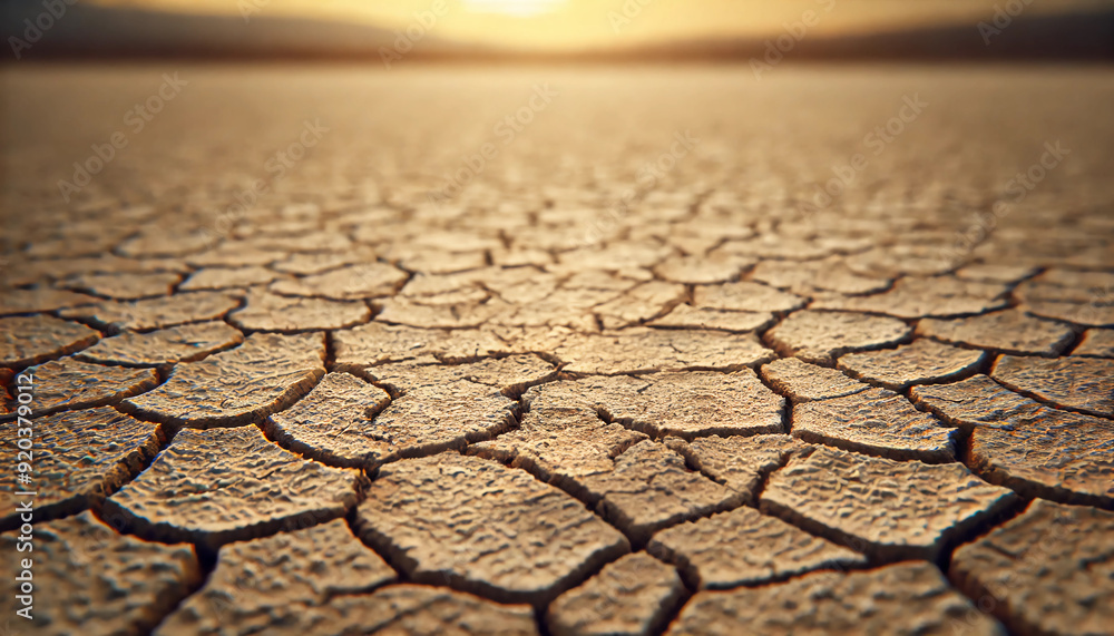 Obraz premium 乾燥 砂漠 ひび割れ 地面 日差し 夕日 日没 クローズアップ 荒地 自然 厳しい環境 乾いた 土壌 脱水 太陽 熱い クラック 土地 大地 茶色
