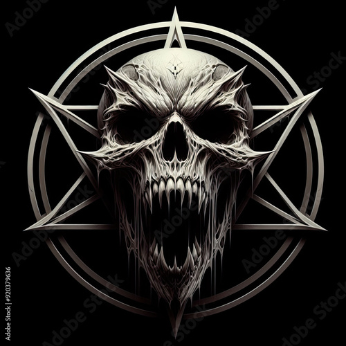 skull of a demon screaming skull with satanic creature faces