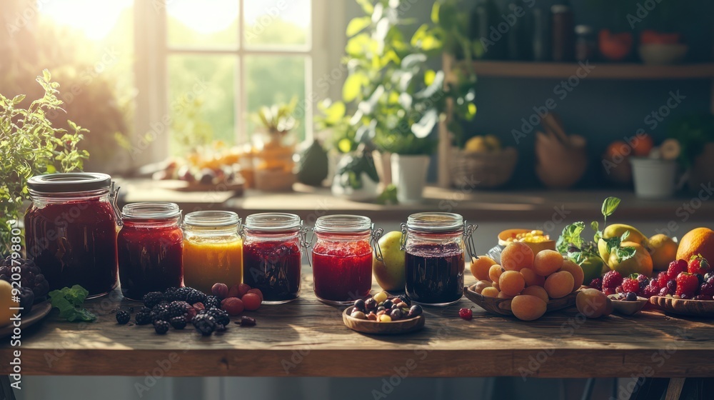 Homemade Jam Displayed on a Kitchen Counter Homemade Jam Displayed on a Kitchen Counter