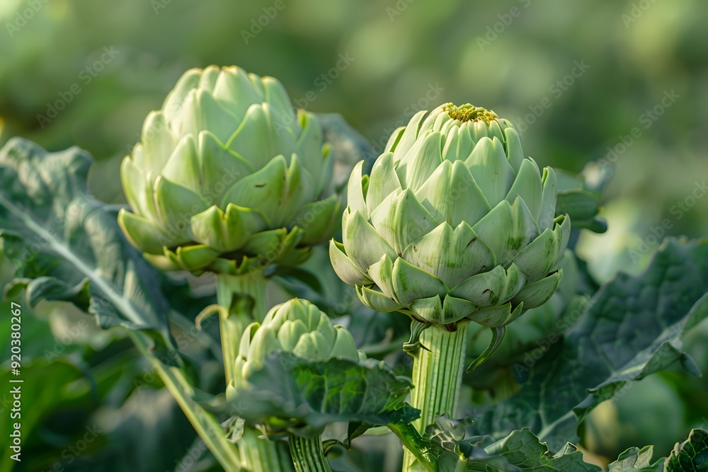 Fresh Artichokes Growing in a Lush Garden Fresh Artichokes Growing in a Lush Garden