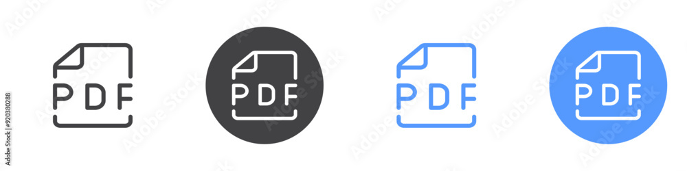 PDF icon linear graphics set vector in black PDF icon linear graphics set vector in black