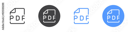 PDF icon linear graphics set vector in black