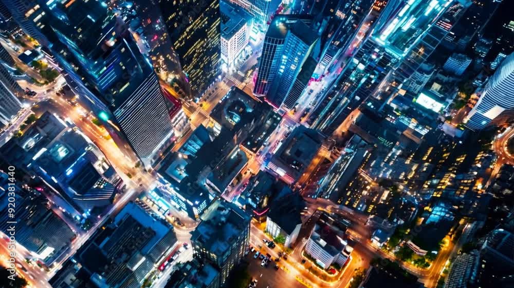 Abstract background with lights at night in a bustling cityscape, featuring skyscrapers and downtown buildings with vibrant urban street lights. Abstract background with lights at night in a bustling cityscape, featuring skyscrapers and downtown buildings with vibrant urban street lights.