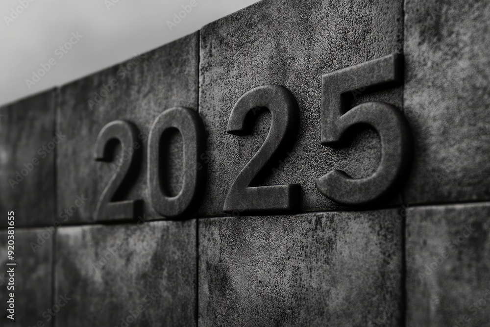 2025 in bold geometric lettering with a 3D embossed effect using a monochrome palette to enhance a minimalistic and contemporary look 2025 in bold geometric lettering with a 3D embossed effect using a monochrome palette to enhance a minimalistic and contemporary look