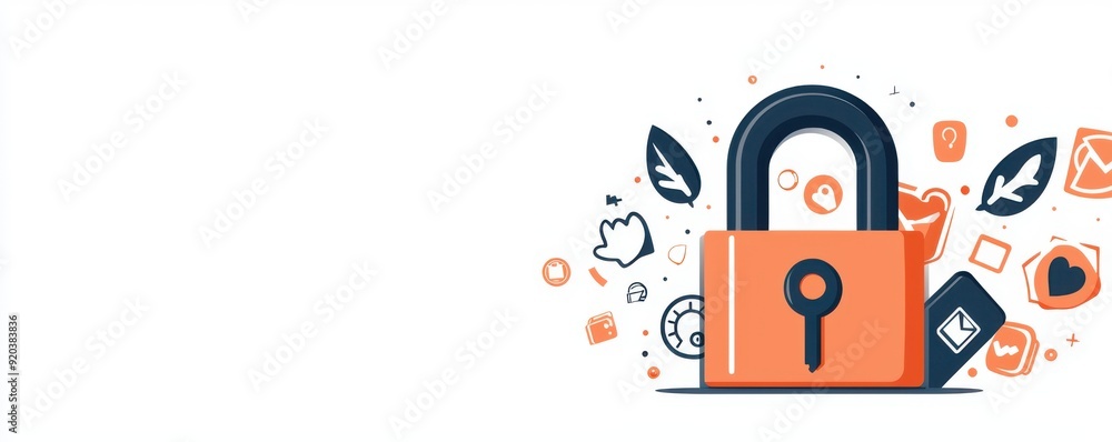 Internet safety awareness, poster with lock and key, flat design illustration,copy space, focus cover all object, deep dept of field Internet safety awareness, poster with lock and key, flat design illustration,copy space, focus cover all object, deep dept of field