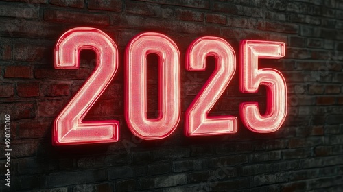 2025 in a retrofuturistic font with neon glow effects capturing the essence of 80s nostalgia and cyberpunk aesthetics