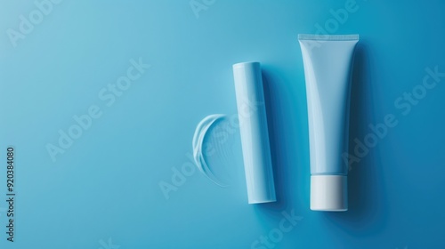 Wallpaper Mural Skincare cream and tube on blue background emphasizing texture and packaging Torontodigital.ca
