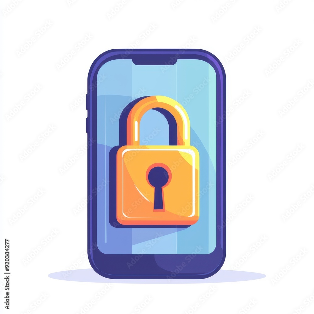 VPN application, mobile app with lock symbol, flat design illustration,copy space, focus cover all object, deep dept of field VPN application, mobile app with lock symbol, flat design illustration,copy space, focus cover all object, deep dept of field