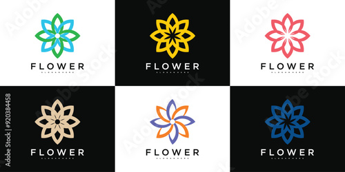 Set of abstract flower logo design template. Premium Vector