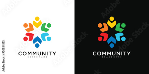 Creative colorful community logo design template sign and symbol. Premium Vector