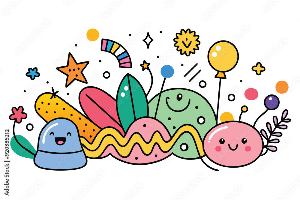 Naklejka premium happy easter. doodle vector illustration.