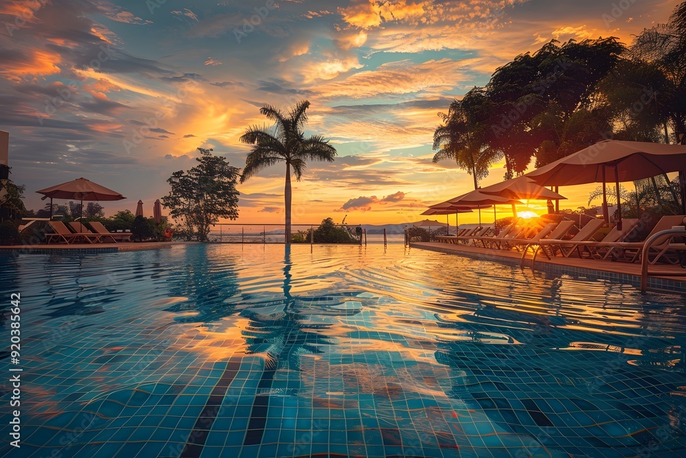 custom made wallpaper toronto digitalSerene Sunset Over a Tranquil Poolside Oasis