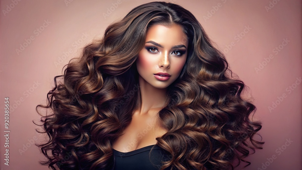 Gorgeous, luscious deep wave weave hairstyle with dark brown locks cascading down, showcasing intricate texture and volume, against a soft, pastel pink background. Gorgeous, luscious deep wave weave hairstyle with dark brown locks cascading down, showcasing intricate texture and volume, against a soft, pastel pink background.