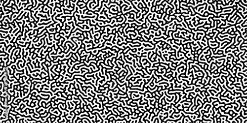 Turing reaction diffusion monochrome seamless pattern with chaotic motion. Linear design with biological shapes. Organic lines in Memphis. abstract truing organic wallpaper background.	