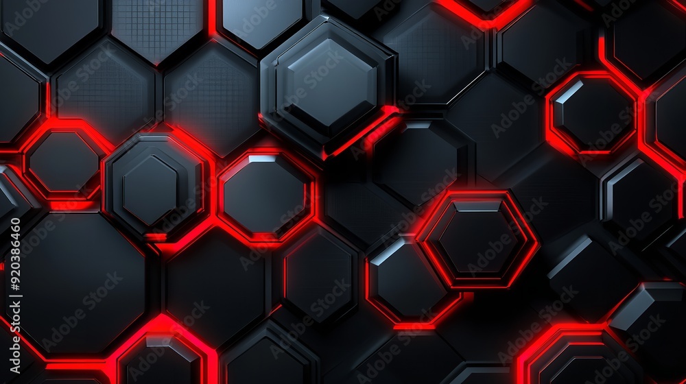 Abstract Hexagon Pattern with Red Glowing Edges Abstract Hexagon Pattern with Red Glowing Edges