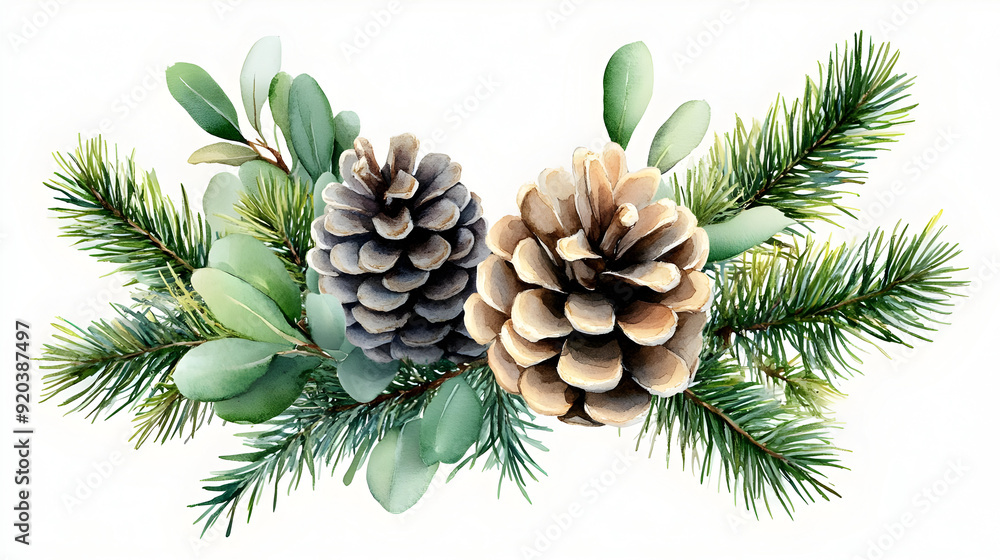 A watercolor illustration of pine cones and greenery, ideal for seasonal decor. A watercolor illustration of pine cones and greenery, ideal for seasonal decor.