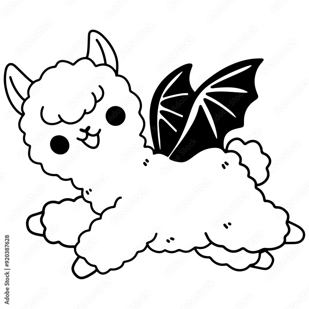Fototapeta premium Adorable Alpaca Halloween Illustration Set with Cute Costumes including Ghost, Witch, Bat, and Pumpkin Characters in Vector Format