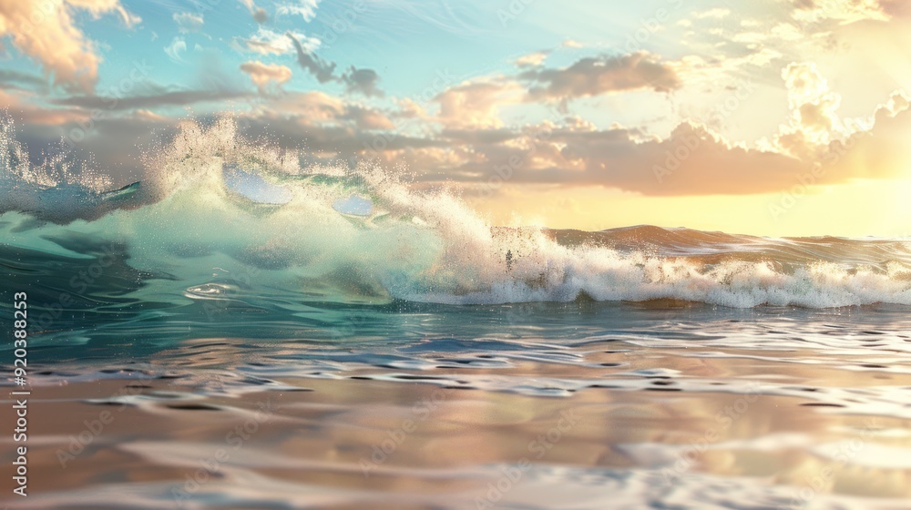Fototapeta premium A Majestic Ocean Wave at Sunset