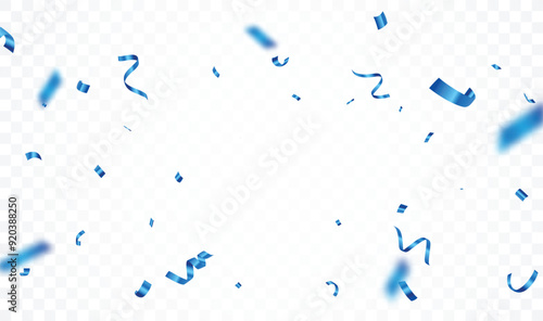 Blue confetti and ribbon, isolated on transparent background