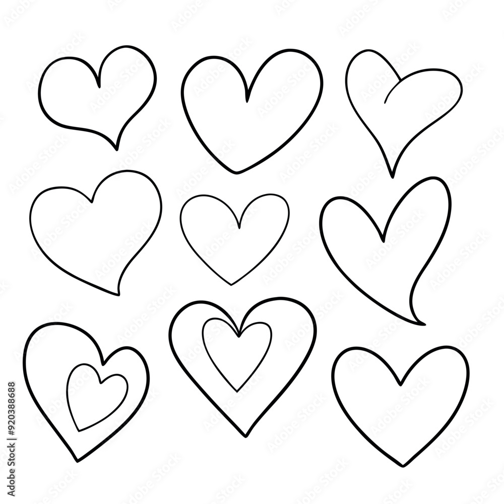 Set of heart icons, vector illustration thin lines image. Set of heart icons, vector illustration thin lines image.