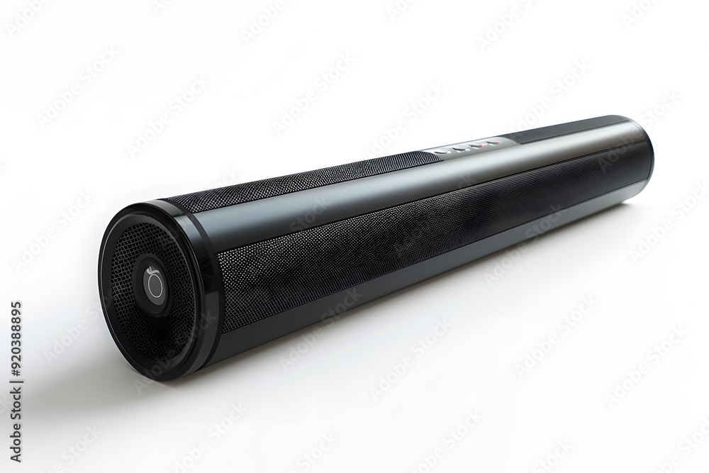 Sleek Black Portable Bluetooth Speaker on a White Background Sleek Black Portable Bluetooth Speaker on a White Background