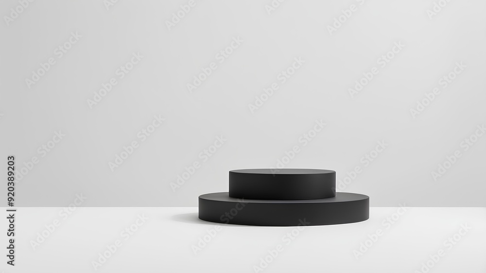 A minimalist podium with a matte black finish, set against a white background, offering a versatile backdrop for displaying small objects in a stylish environment. A minimalist podium with a matte black finish, set against a white background, offering a versatile backdrop for displaying small objects in a stylish environment.