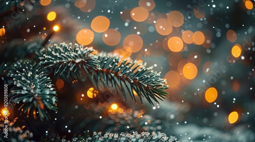 Wallpaper Mural A snowy winter evening with twinkling lights on a pine tree Torontodigital.ca