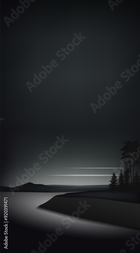 Night landscape on the river. Vector illustration. Sketch for creativity.