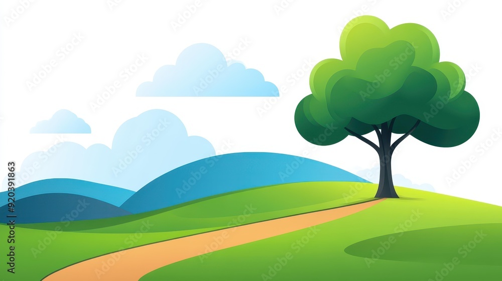 A whimsical path winds through vibrant textures, leading adventurers to a majestic tree atop a serene hill. A whimsical path winds through vibrant textures, leading adventurers to a majestic tree atop a serene hill.