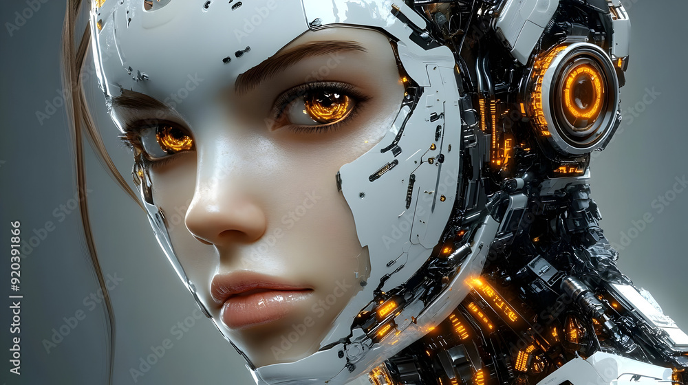 A futuristic humanoid robot with glowing eyes and intricate mechanical details. A futuristic humanoid robot with glowing eyes and intricate mechanical details.