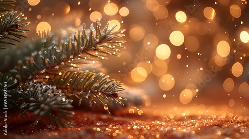 Wallpaper Mural Sparkling holiday decorations with evergreen branches and glowing bokeh lights Torontodigital.ca