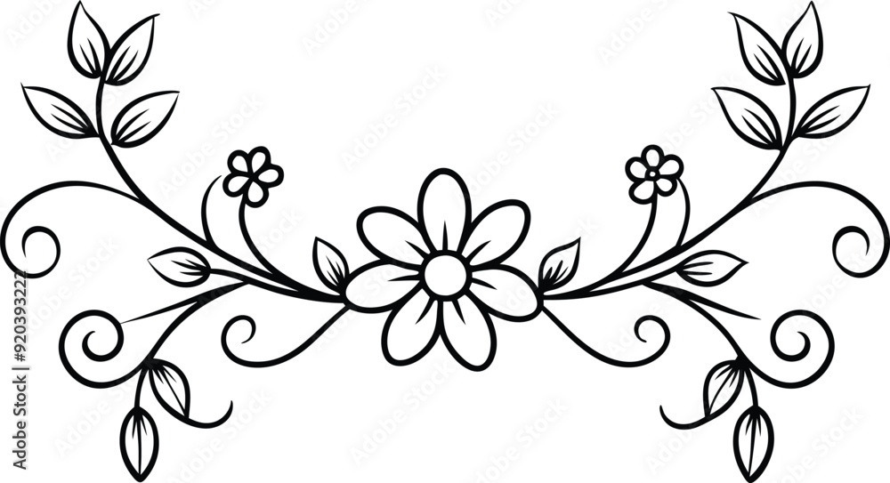 hand-drawn floral divider line art illustration black and white hand-drawn floral divider line art illustration black and white