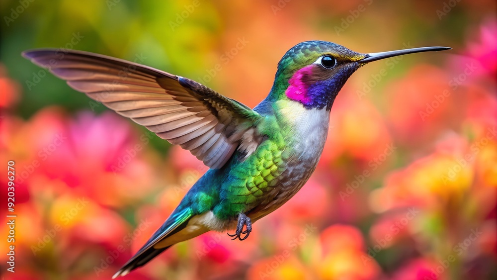 Ultra hd macro Colorful humming bird are flying near flowers and pecking at water droplets falling from beautiful wild flowers pollen.
Ultra hd macro Colorful humming bird are flying near flowers and pecking at water droplets falling from beautiful wild flowers pollen.